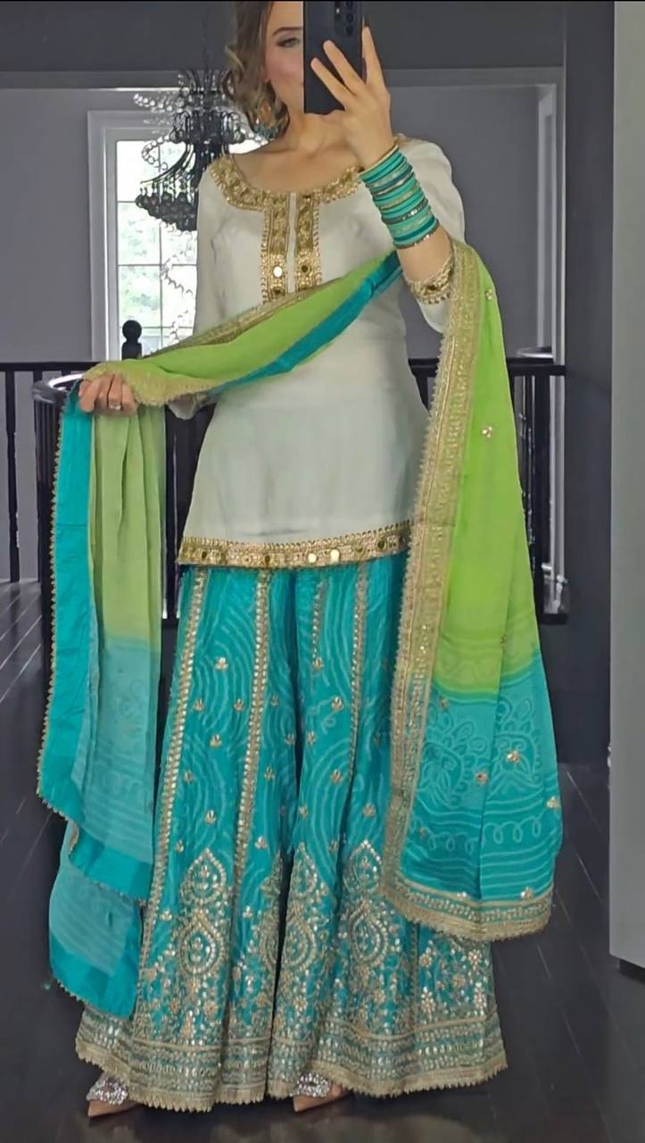 Turquoise & Lime Heritage Sharara Set